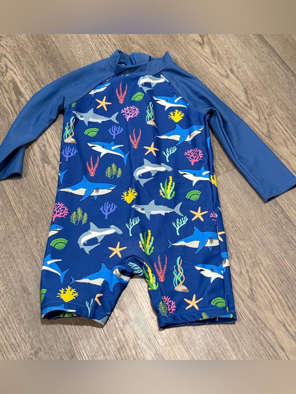 Up And Fast Toddler Boy’s Long-sleeved Blue Shark Rashguard Swimsuit 9-12 Months